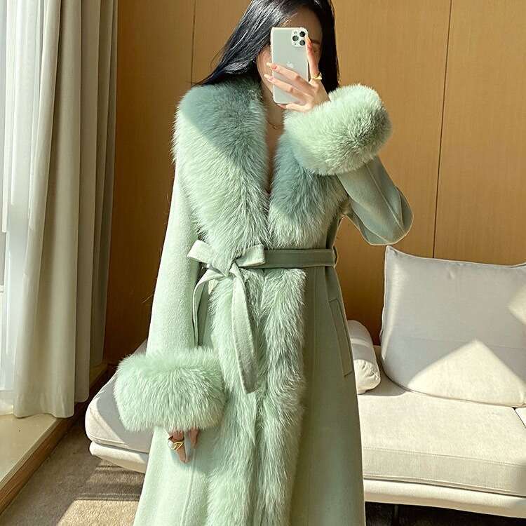 Woolen Fashion MidLength Wool Women's Winter Collar Internet Celebrity Faux Fur Coat Trendy