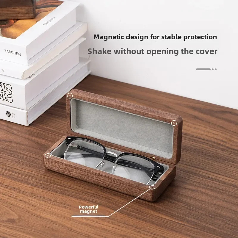 Japanese style solid wood glass box black walnut solid wood high-end storage box retro portable stress resistant sunglasses box 250409