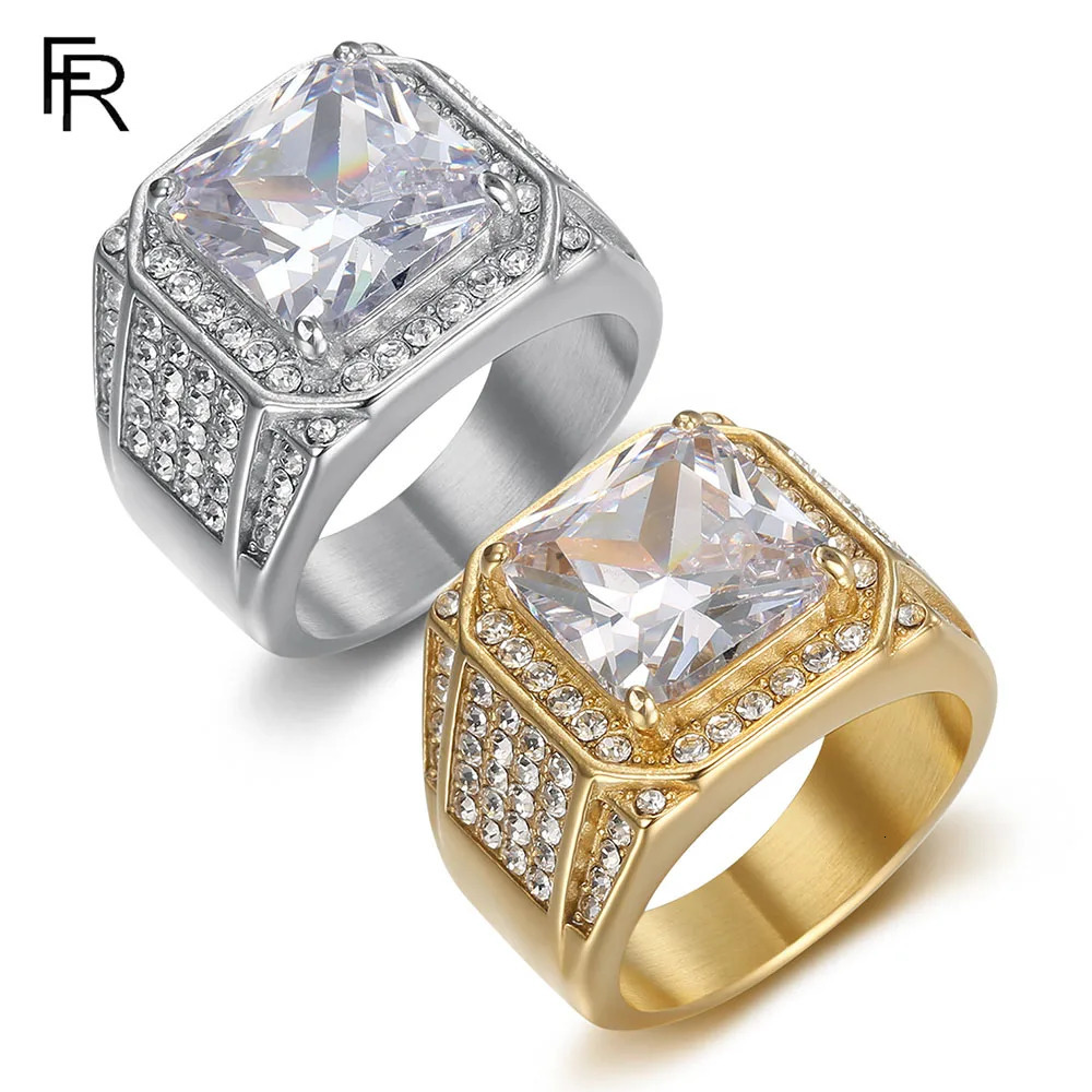 Rhinestone Inlaid 3A Zircon Stainless Steel Hiphop Mens Ring Steel Rings 251023