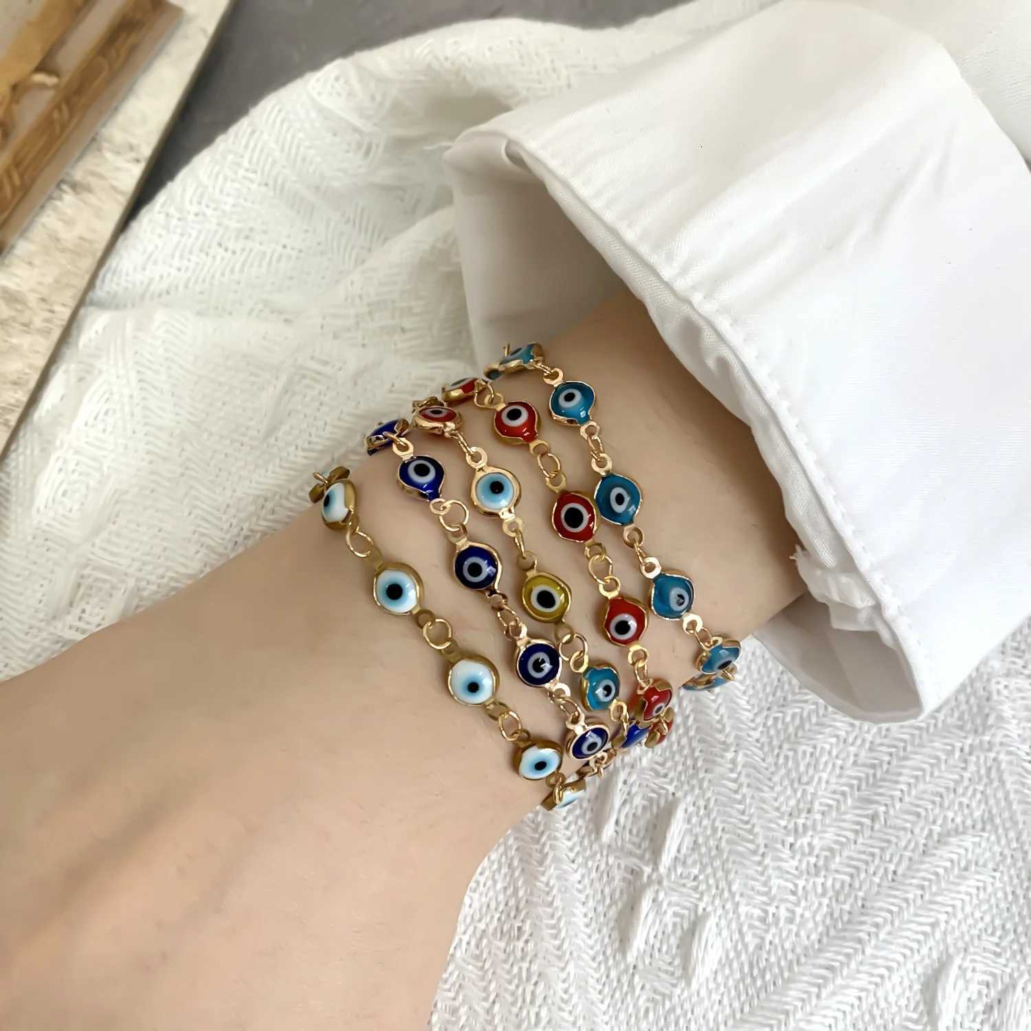 Turkish Blue Evil Eye Bracelet for Women Men Colorful Red Blue Turkey Eye Adjustable Metal Bead Bangles Lucky Wealth JewelryT251110