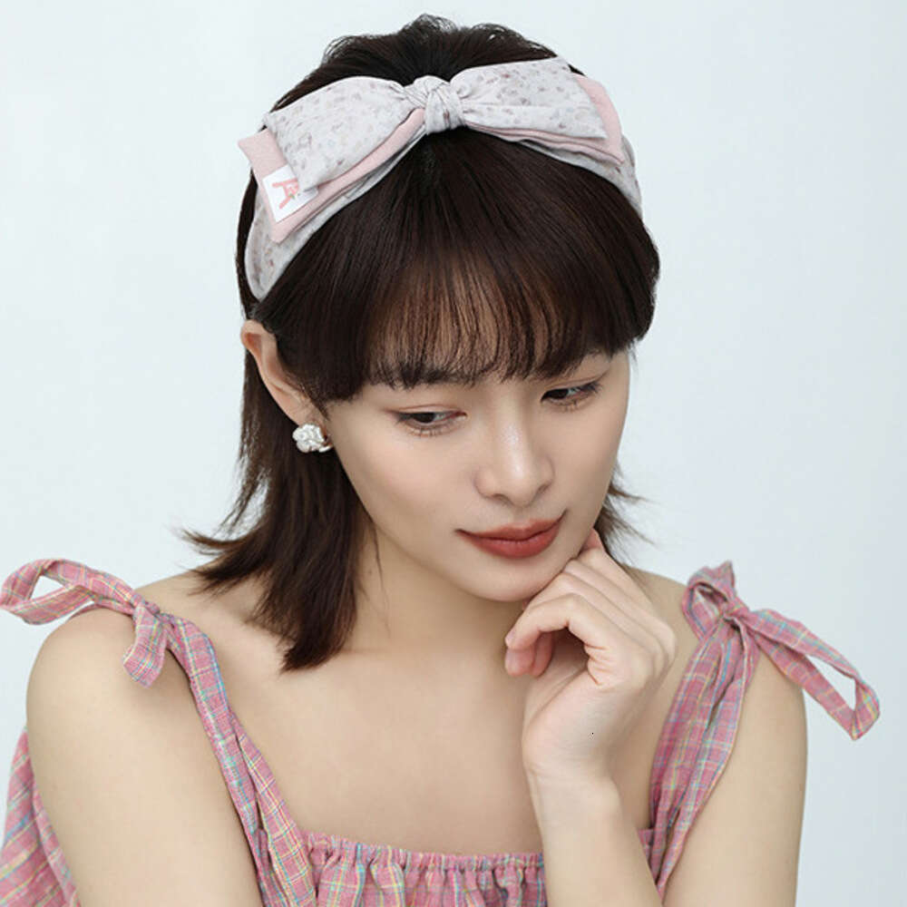 2025 New Korean Version Pink Plaid Bow Elegant High-end Feel High Skull Top Pressure Hairband Wide Headband Hair Accessory