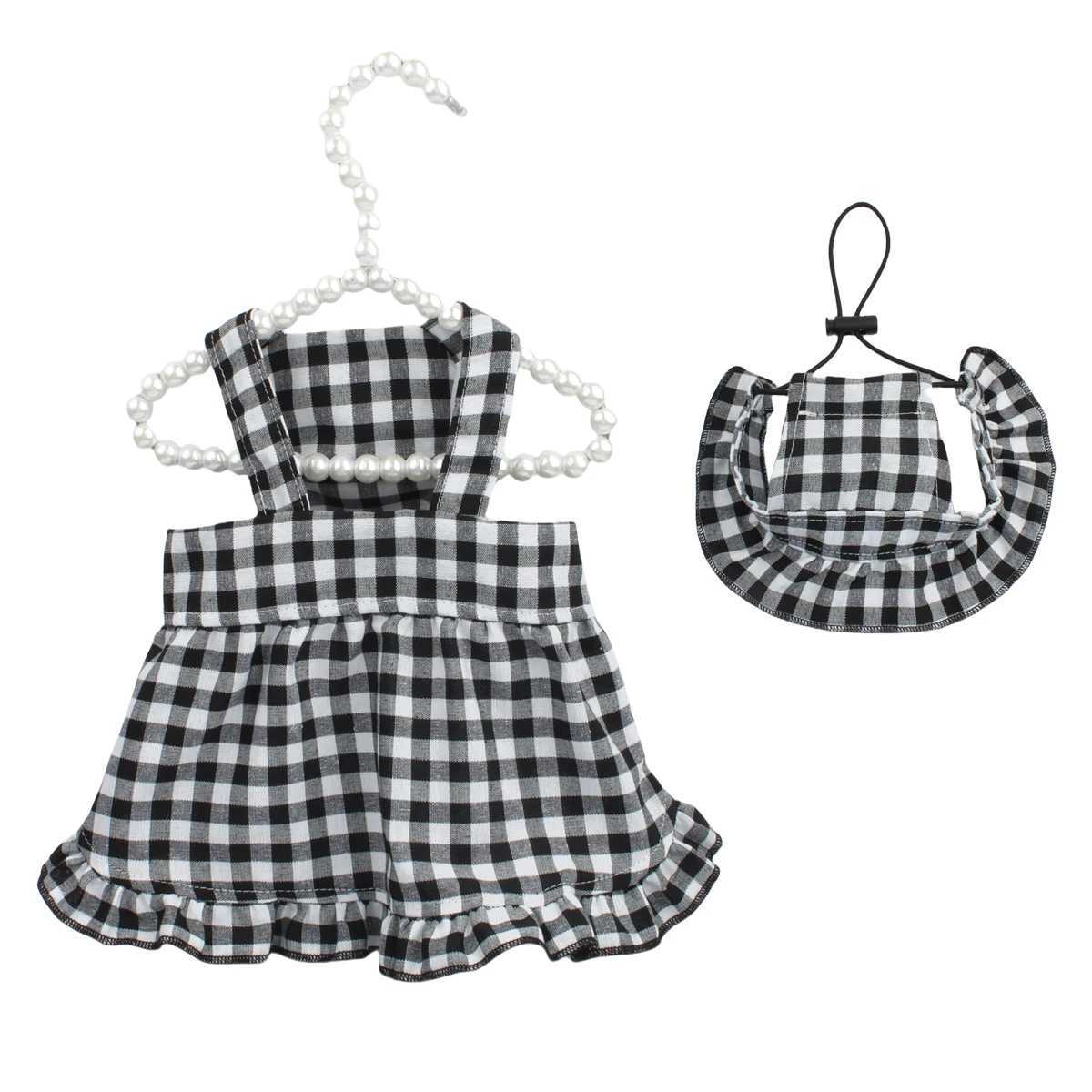 Small Dog Skirt with Caps Suit Pet Birthday Costume Black and White Plaid Dress and Hat Set for Small Medium DogTeddy Cat Clot J251110