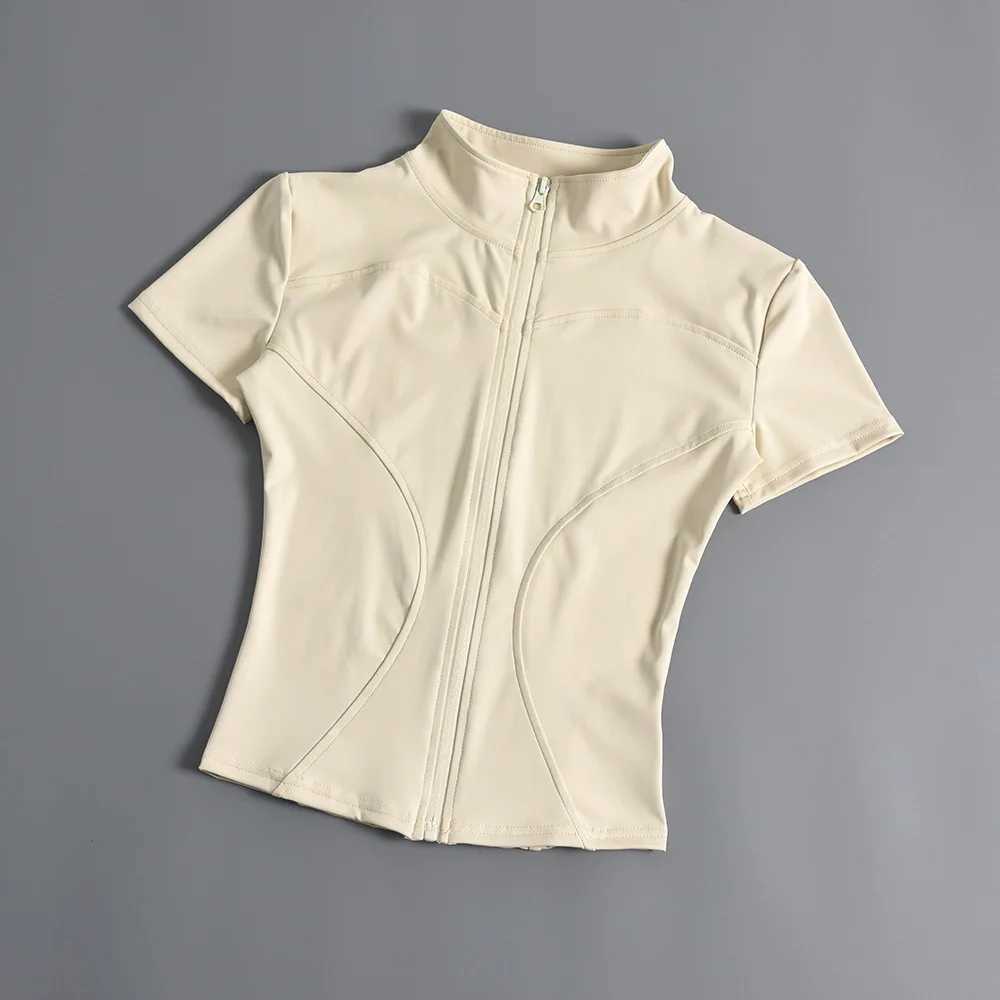 Ultra thin zipper yoga short sleeved top casual stand up collar fitness jacket quick drying and breathable outdoor yoga suitXJ250410