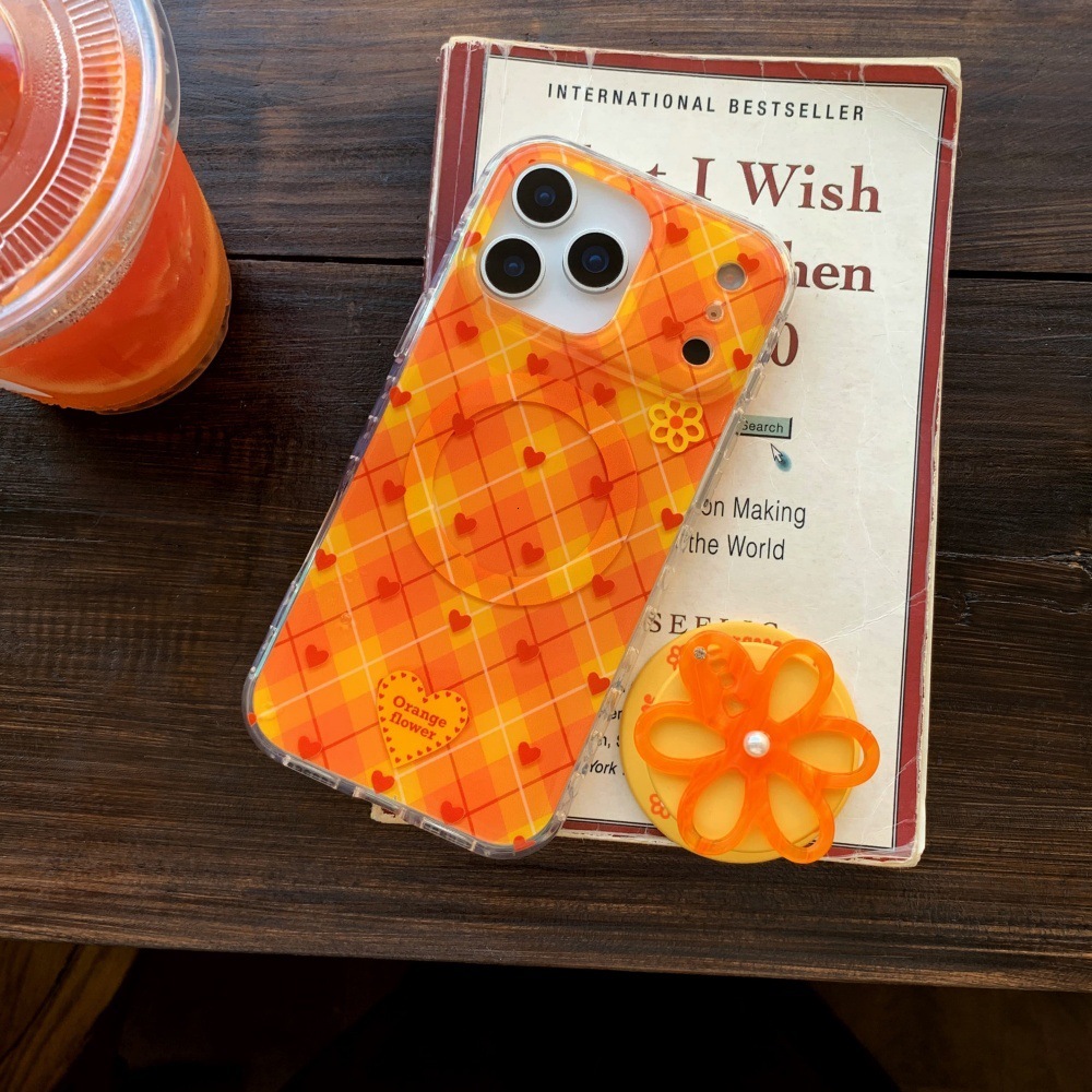 Plaid Heart Flower Stand Phone Case Compatible with iPhone 17/16 Cartoon Solid iPhone Color 15/14 Pro