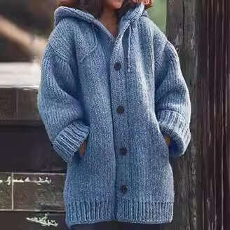 In Stock European and American Hot-Selling Women's Mid-Length Sweater New Cardigan Hooded Jacket