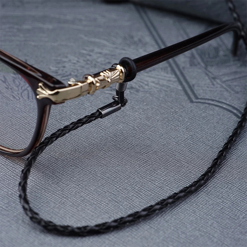 Thick twisted sunglasses leather rope chain glasses woven strap outdoor sports anti slip accessories 250410
