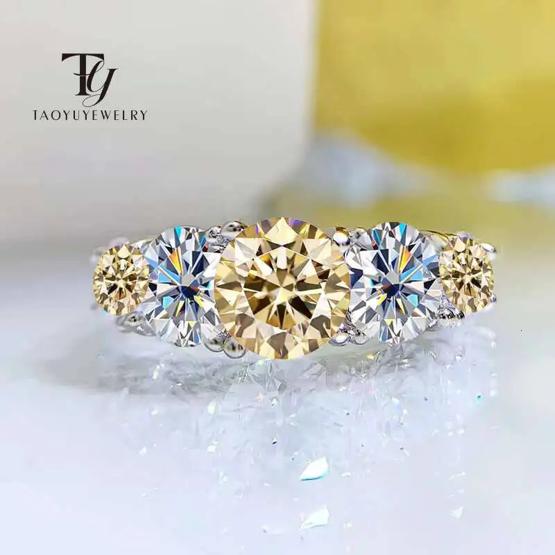 Classic 18k Plated 36CT All Rings For Women 5 Stones Sparkling Diamond Wedding Band S925 Sterling Silver Jewelry 251103