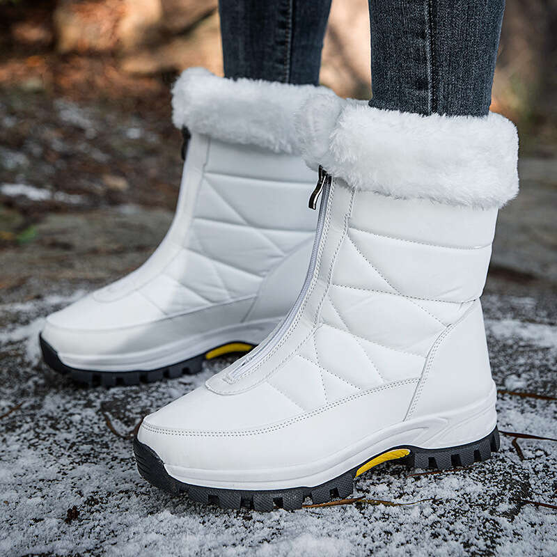 Warm Waterproof Snow Boots for Women, Fleece-Lined Thickened with Front Zipper, Northeastern Cotton Boots, Women's Winter Outdoor Shoes