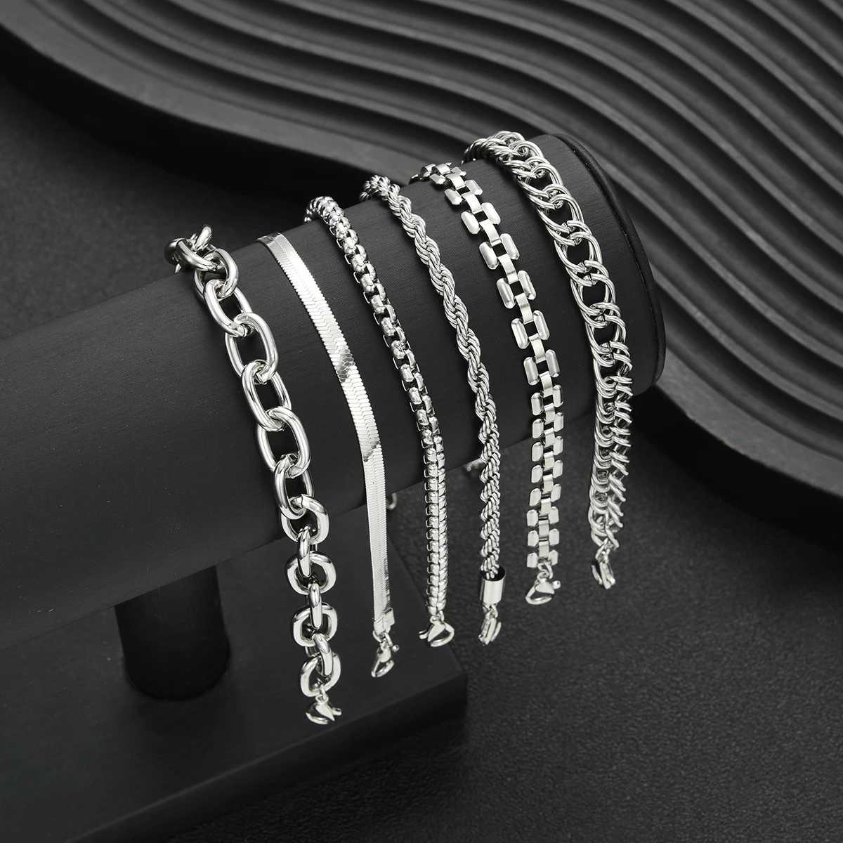 6pcs Simple Punk Chunky Chain Bracelet Set for Women Retro Metal Twisted Designs Multi Layered Bracelets Daily Wear Jewelry GiftT251110
