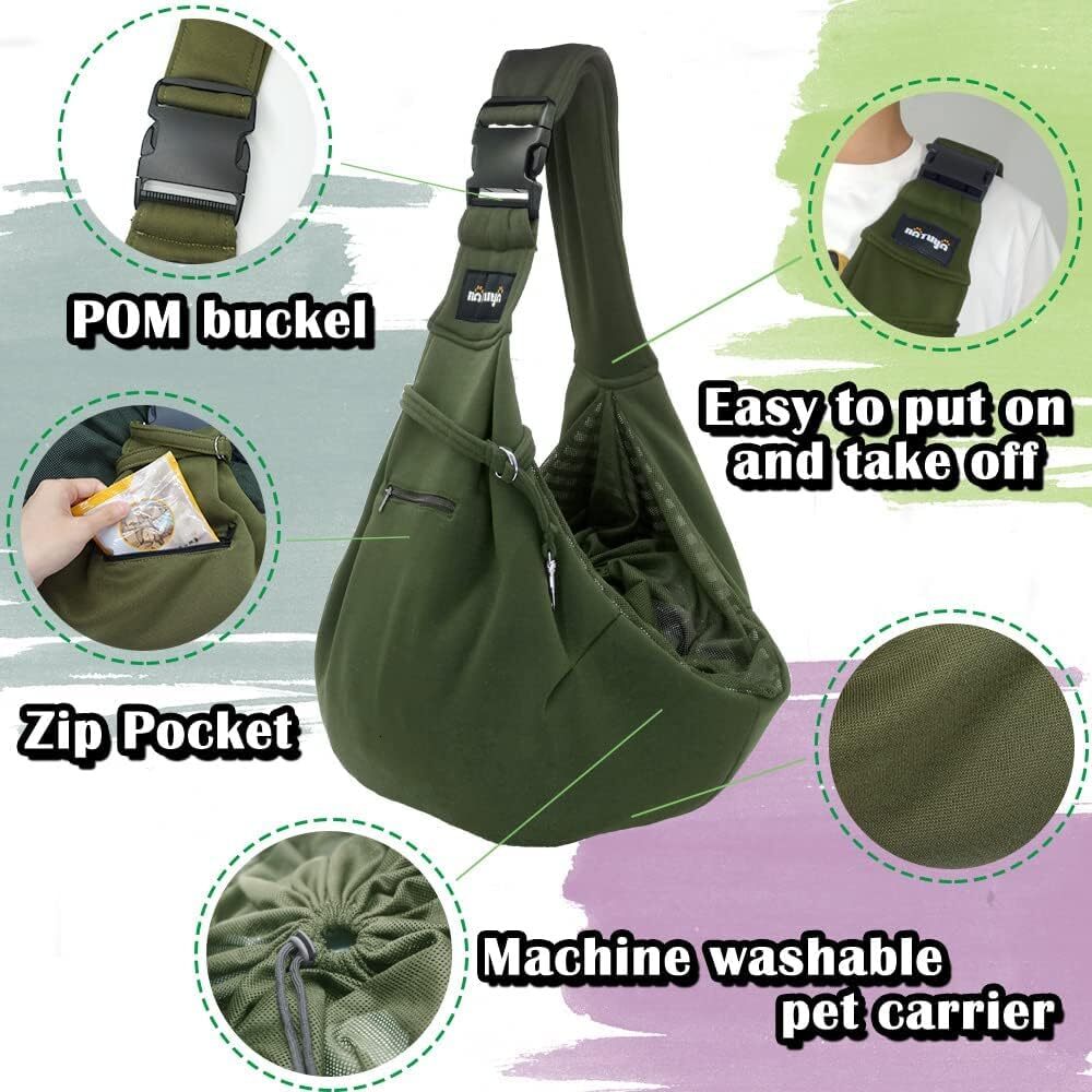 NATUYA Pet Dog Strap Strap - Dog Strap with Mesh Bag Suitable for Pet Cats - Hands Free Pet Bag - Buckle Mesh Bag Pet Bag (Green)