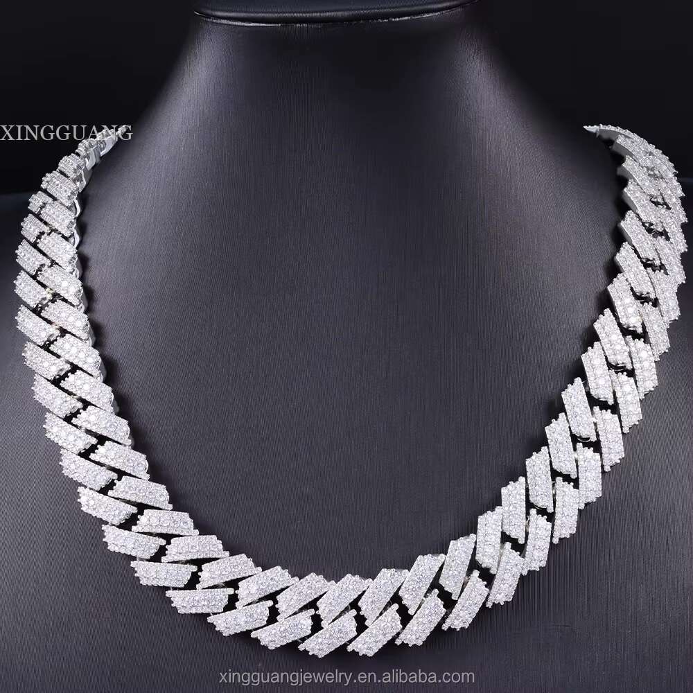 New Arrival Rappers Hip Hop Jewelry 20mm 925 Sterling Silver 3 Rows VVS Moissanite Iced Out Thick Cuban Link Chain Necklace