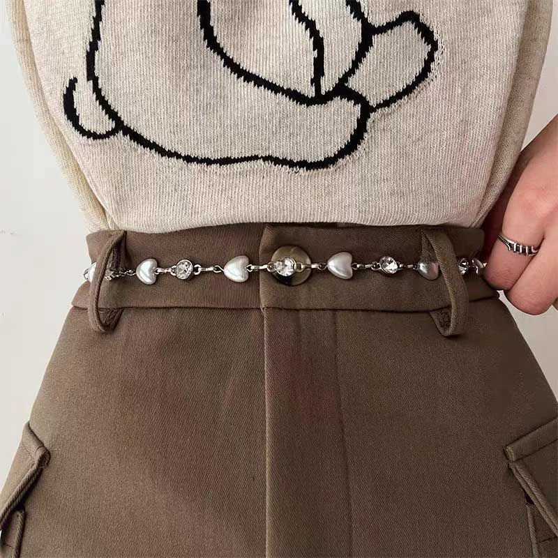 Love Pearl belt text belt sparkling rhinestone belt used for clothing decoration strapless fashionable metal thin belt X250410
