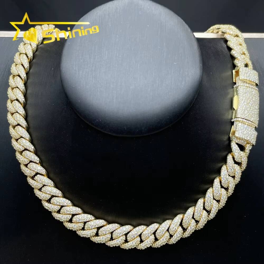 Mosaic Setting Pass Diamond Tester Hip Hop Jewelry 12mm 925 Sterling Silver Men Necklace Iced Out Moissanite Cuban Link Chain
