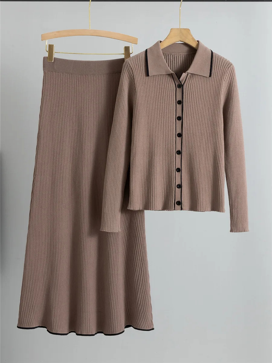 Korean n Knitted 2 Piece Sets Women Single Breasted Knit Sweater Cardigan Tops Conjuntos High Waist Solid Skirts Outfit 251110