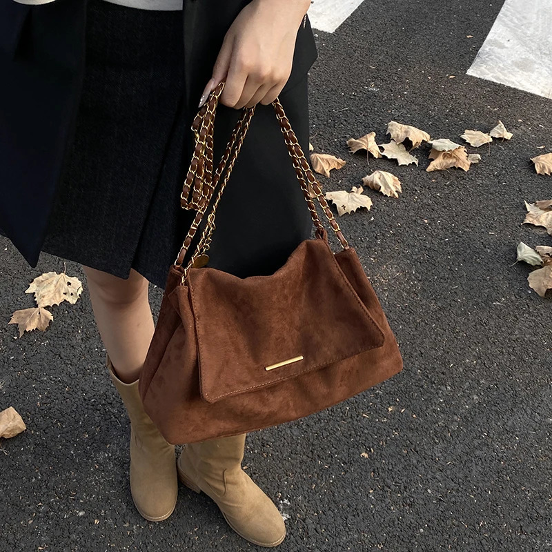 Fall Winter Womens Tote Bag with Chain Strap Suede Crossbody Shoulder Handbag Elegant Top-Handle Purse for Daily Use 251110 - view 6