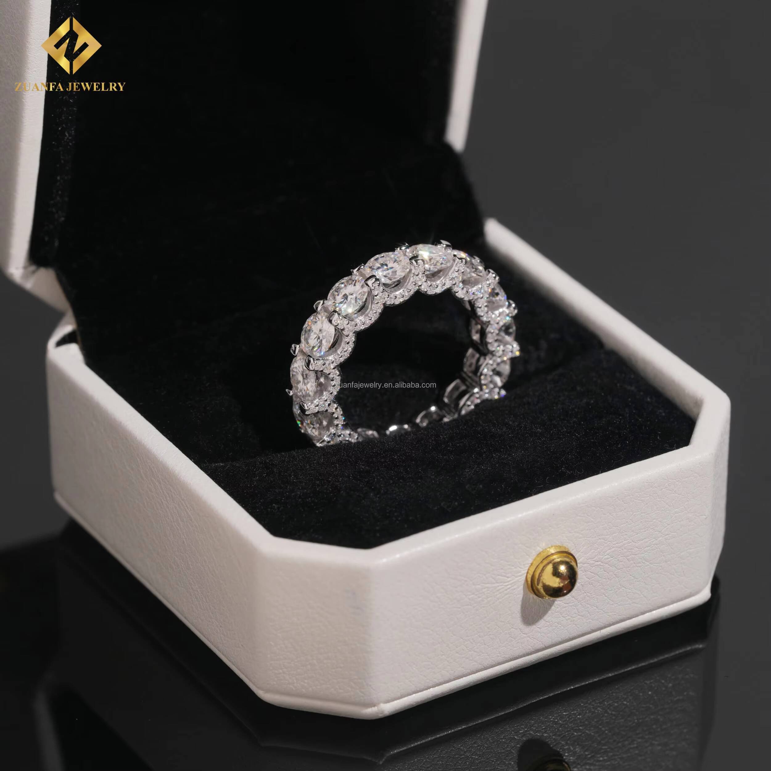 Bulk Stock New Arrivals Drop Shipping Luxury 925 Silver Unisex Iced Out 5mm VVS1 D Round Moissanite Eternity Band Ring With GRA