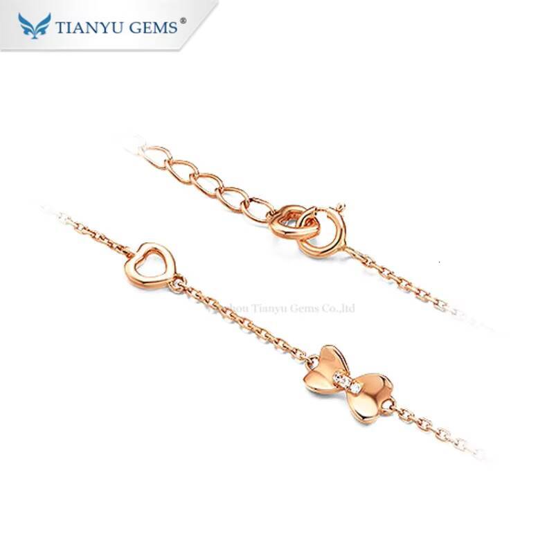 Tianyu Gems Jewelry Charm Round Brilliant Cut Moissanite Unique 14K 18K Yellow Gold Sterling Silver Anklets Bracelet