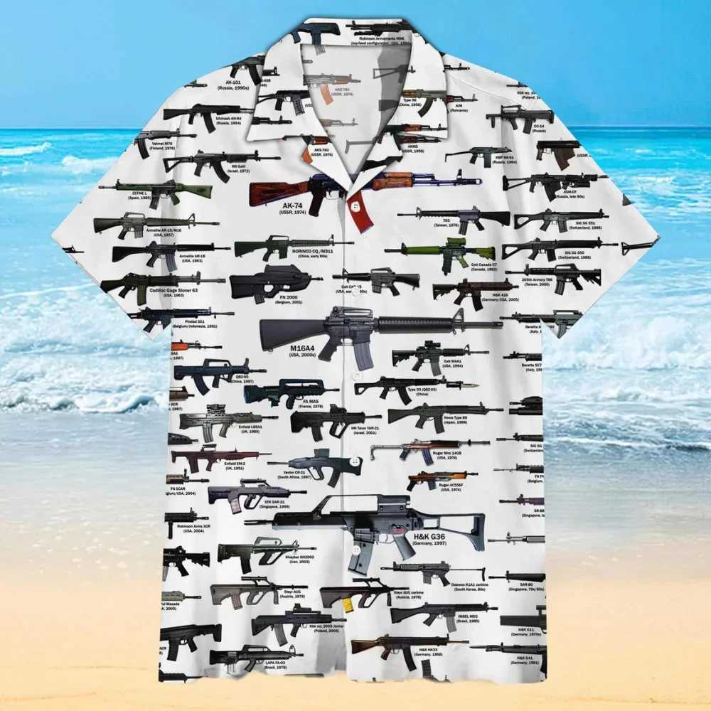 Hawaiian Shirt for Men Gun Graphic T-shirt 3D Printed Shirt for Beach Vacation Style Mens T-shirt Wear Oversized Shirt X250410