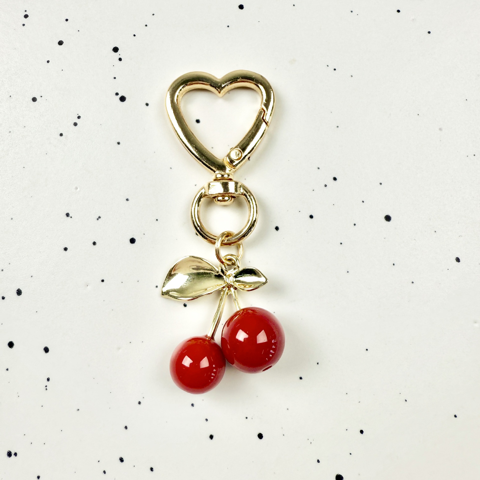 Fresh & Elegant Cherry Shiny Heart Buckle Keychain Fruit Cherry Bag Charm Exquisite Purse Pendant