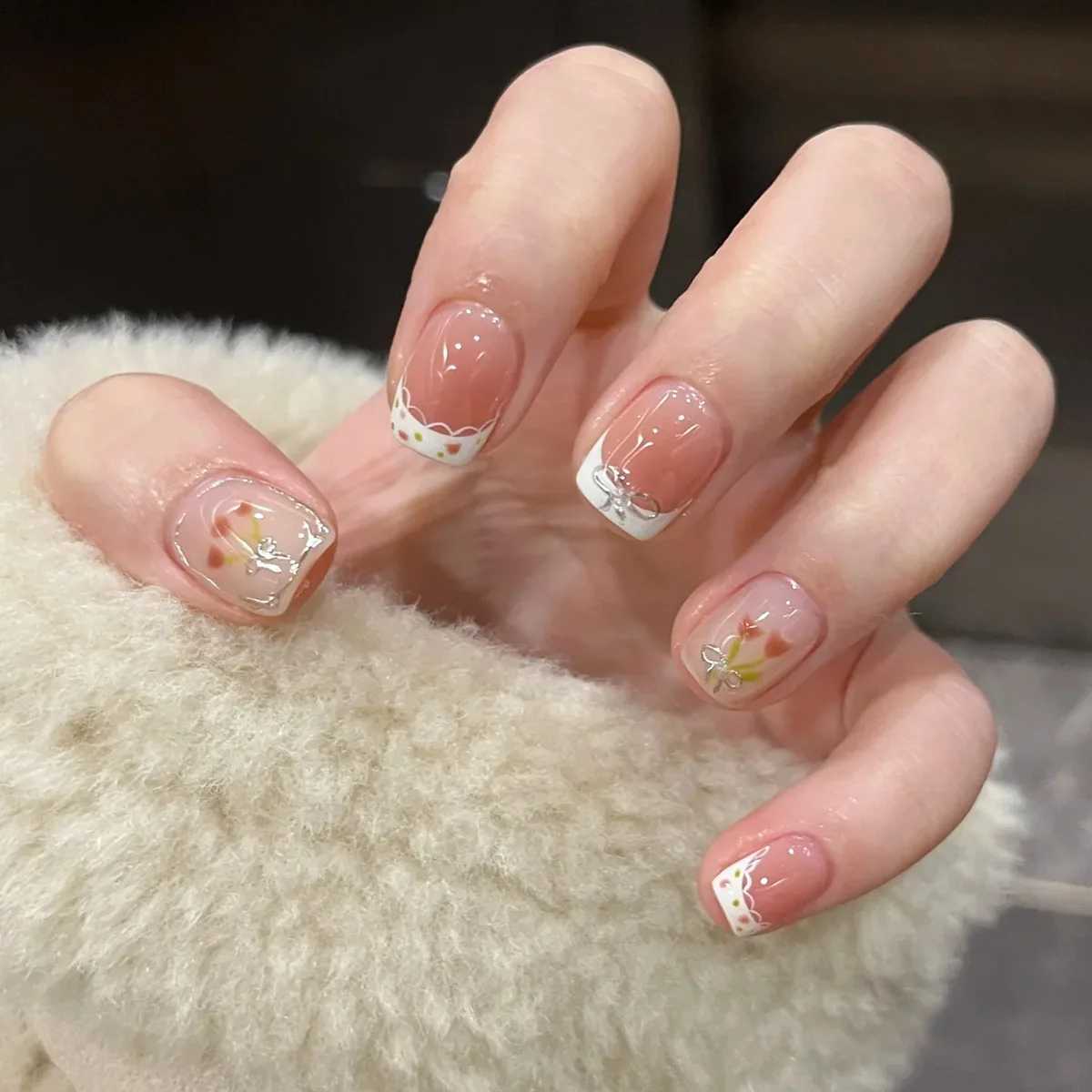 24 pieces of removable short pressure Y2k rhinestone fake nails ballet with glue sweet and cool girl artificial fake nail tips W250410