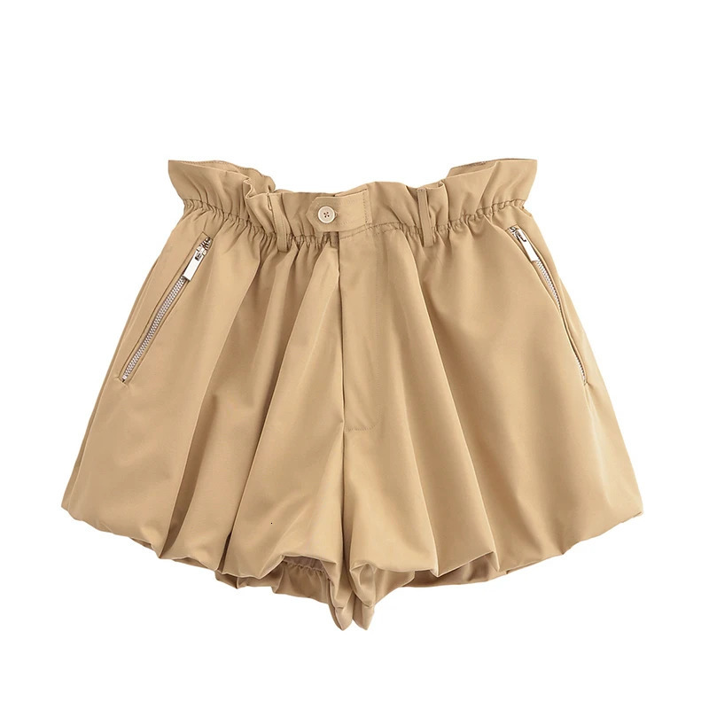 YENKYE Womens Front Zipper Balloon Hem Summer Shorts Retro Elastic Waist Street Clothing Casual Underwear Tight corset 250410
