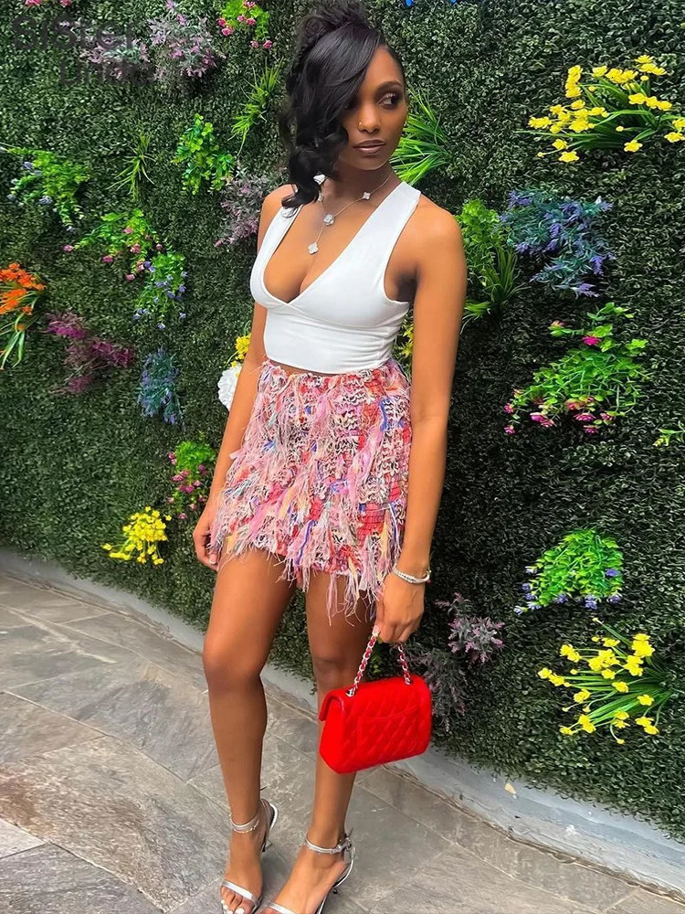 Sisterlinda Summer Release Junior Above Knee Mini High Street Skirt K24J49458 Girl External Decoration Flowers and Plants 250407