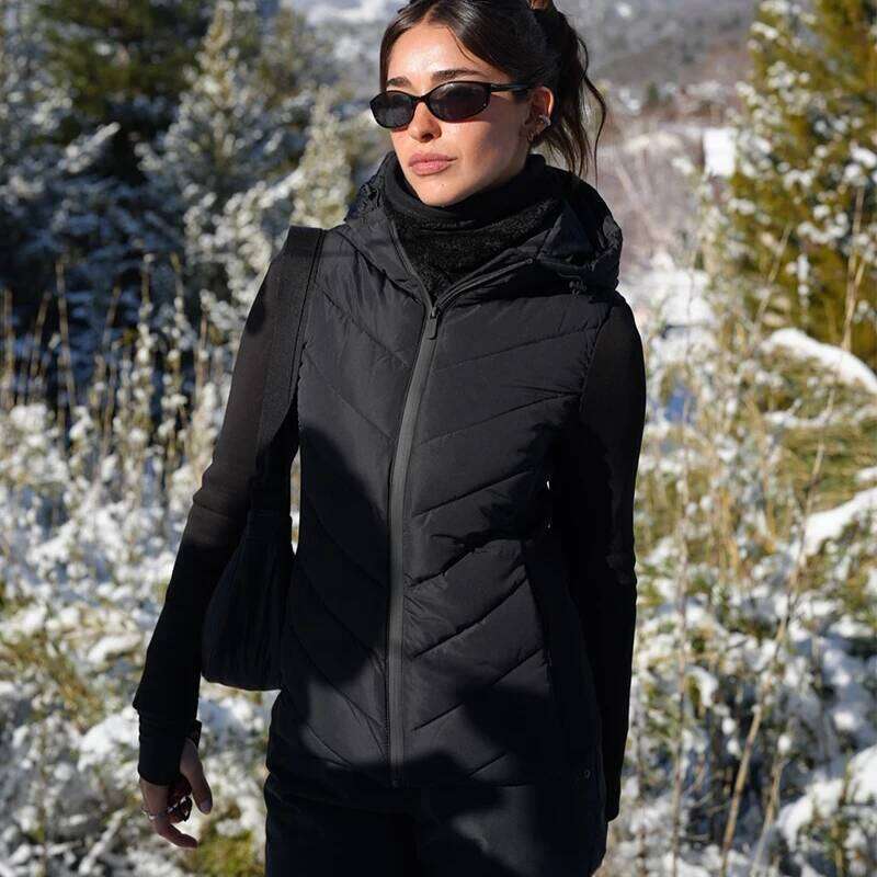 Hooded Black Women's Parkas Long Sleeve Warm Lightweight Padded Jackets Zip Up Quilted Jacket Woman Short Coats