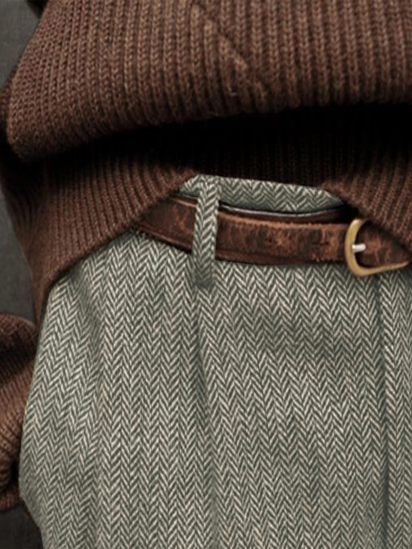 Fall Winter Elegant Italian Neapolitan Tweed Fabric Mens High Waist Straight Leg Suit Pants with Button Pleats And Check Pa 251110