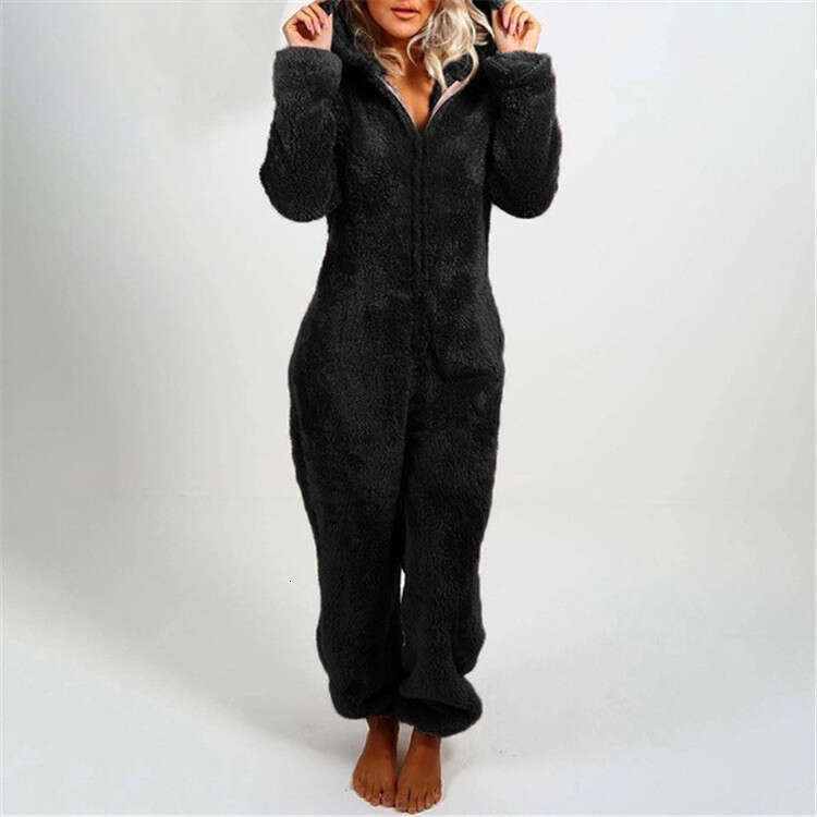 2025 New Style Autumn Winter Cross-Border Fleece-Lined Thickened Furry Jumpsuit Hooded Pajamas Parent-Child Outfit