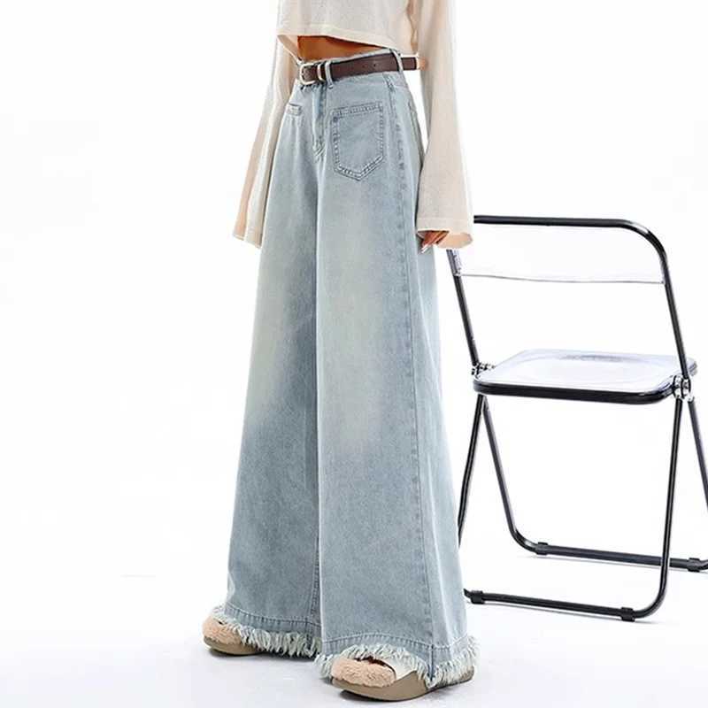 Woman High Waist Oversized Loose Jeans Female Vintage Baggy Wide Leg Pants Girls FashionLight Blue Retro Blue Denim Trousers C251110