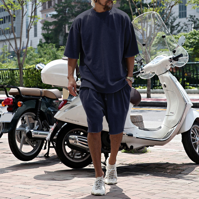 2025 summer sports vintage suit mens t-shirt casual loose short sleeved shorts set