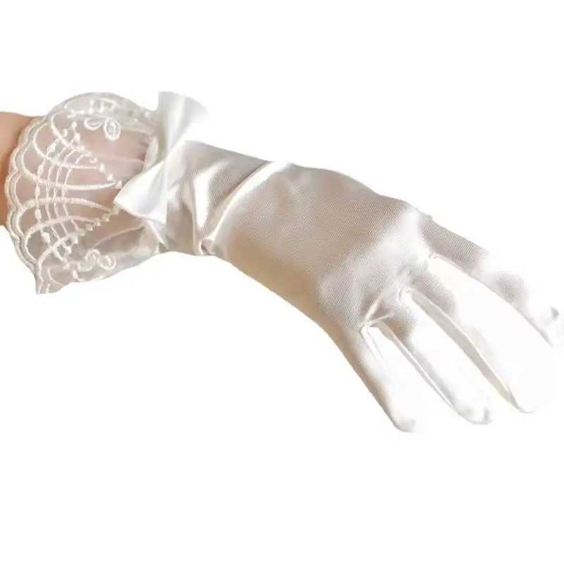 Off-White Satin Lace Wedding Gloves for Bride Fancy Bridal Accessories Formal Party Fingertip Wedding Gloves L251110