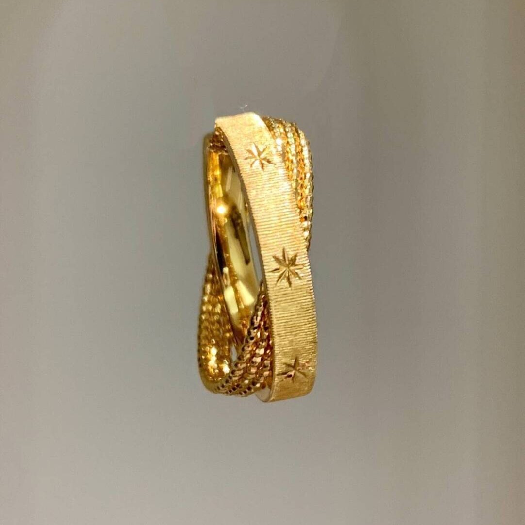 S925 Sterling Silver Designer Ring Mercury Note Small Double Ring Brushed Gold Bead Women's Starlight Ring Retro Style Retro Fashion Ring