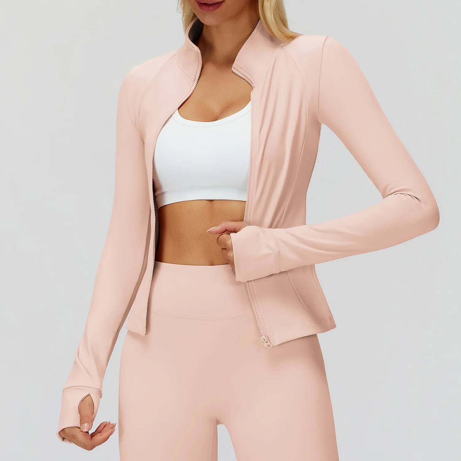 Zipper Long Sleeve Women Crop Tops Jacket Yoga T-shirts Solid Sports Top Running Shirts Sexy Quick Dry Fitness Gym Sport Wear