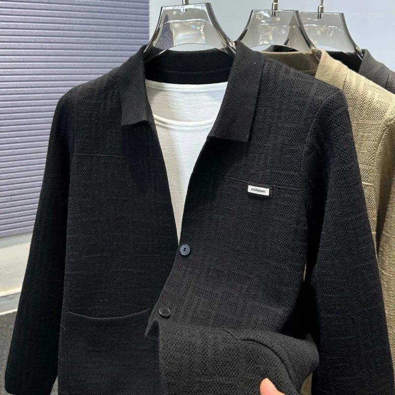 Men's Sweaters Autumn Winter High-Quality Cardigan Retro Collar Jacquard Knitted Sweater Coat Casual Fashionable Outerwear Shawl Trendy