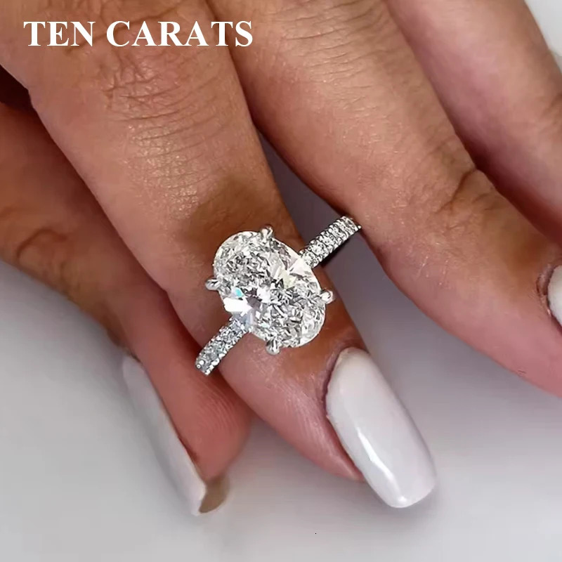 TEN CARATS Oval Cut 1CT 3CT D Color Rings for Women Lab Diamond Wedding Promise Band S925 Sterling Silver Jewelry 251023