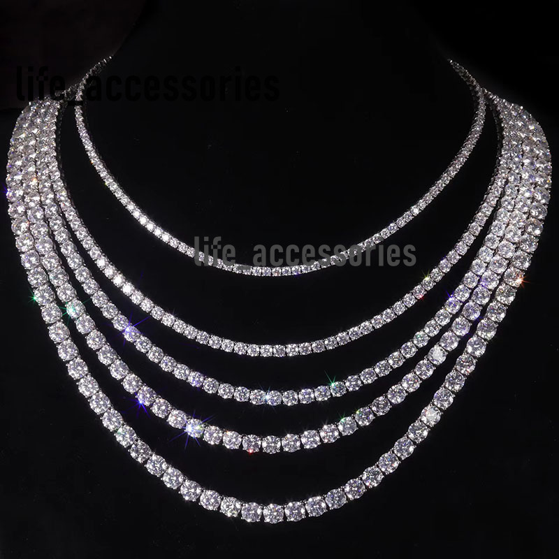 Hot Sale Tennis Chain 2mm-6.5mm 16inch- 24inch Moissanite Prong Setting With Rhodium Plated Hiphop for Man