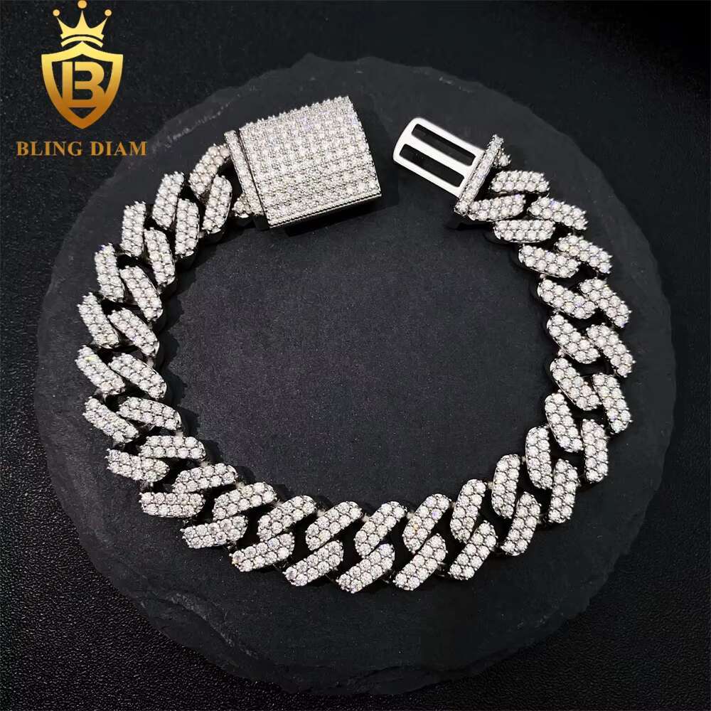 12.3mm Hip Hop Jewelry 925 Sterling Silver VVS Diamond Moissanite Iced Out Cuban Link Chain Bracelet Necklace
