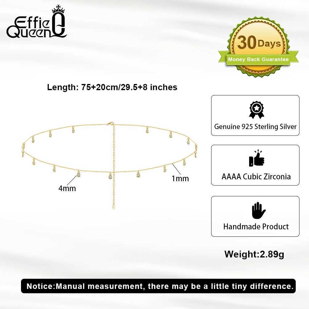 Effie body belly chain 925 sterling silver CZ waist chain adjustable belt sexy bikini body chain jewelry X250410