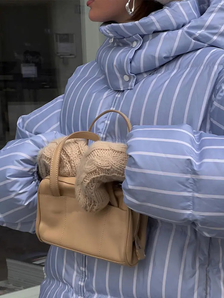 Casual Stripe Womens Padded Jacket Fashion Hooded Zipper Warm Thicken Lady Coats 2025 Autumn Winter Female Street Outwear 251107