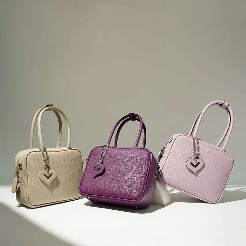 Genuine Leather Boston For Women 2024 New High Quality Commute Handbags Female Classic Shoulder Crossbody Bag Cowskin Purses