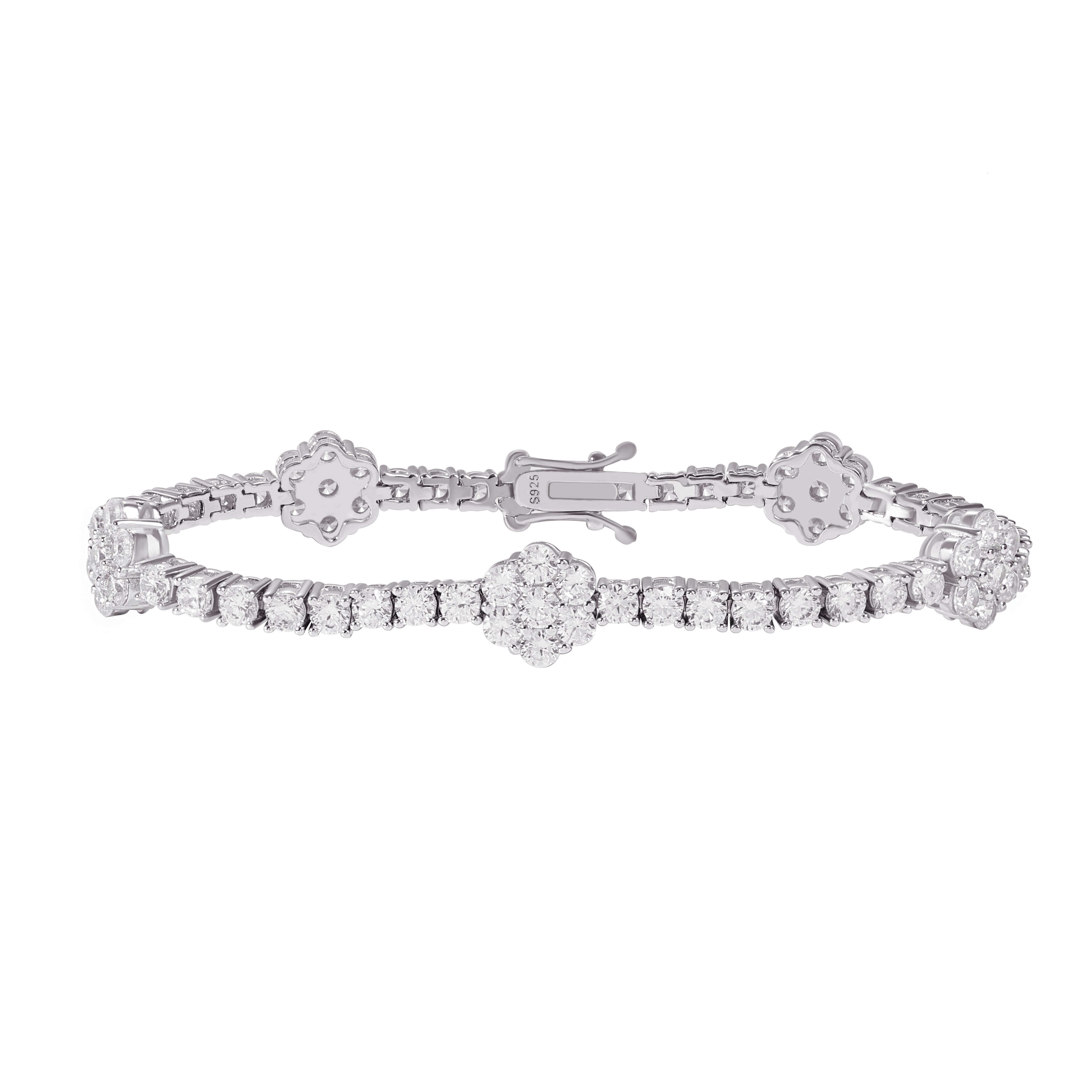 Fine Flower 3mm VVS D Moissanite 925 Sterling Silver Tennis Bracelet Gold Silver Plated Vintage Style for Gifts Parties