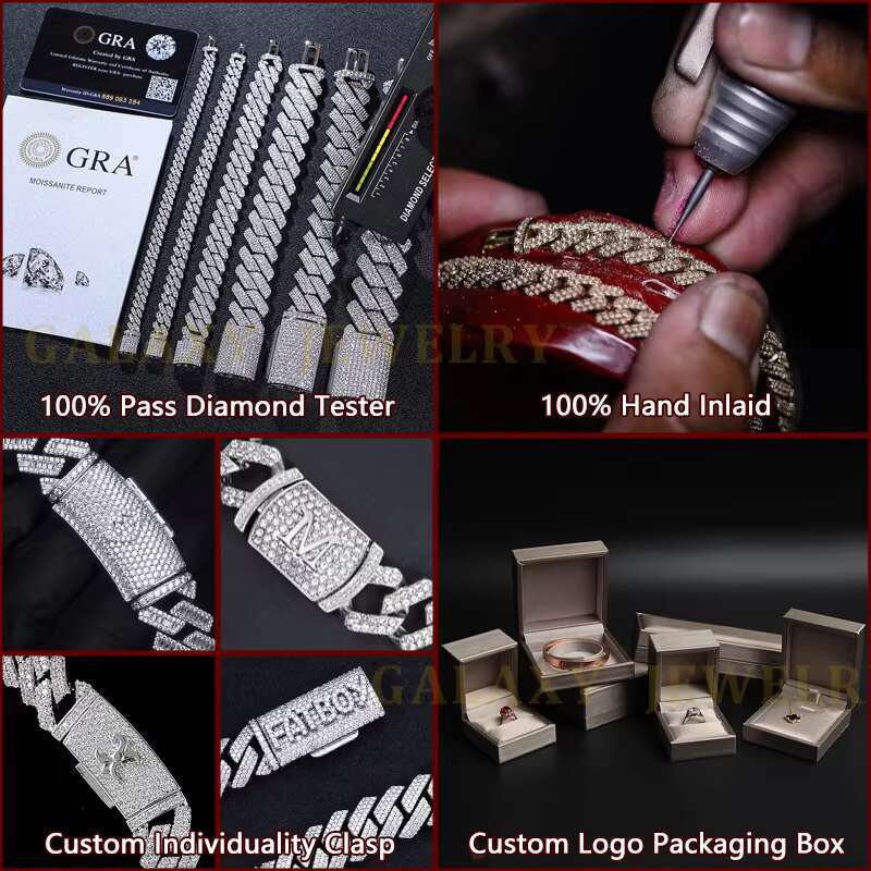 Hip Hop 4mm 6mm 8mm 10mm Pave Micro Moissanite Beads Disco Moon Ball Chain 925 Silver Beaded Bracelet Necklace for Men
