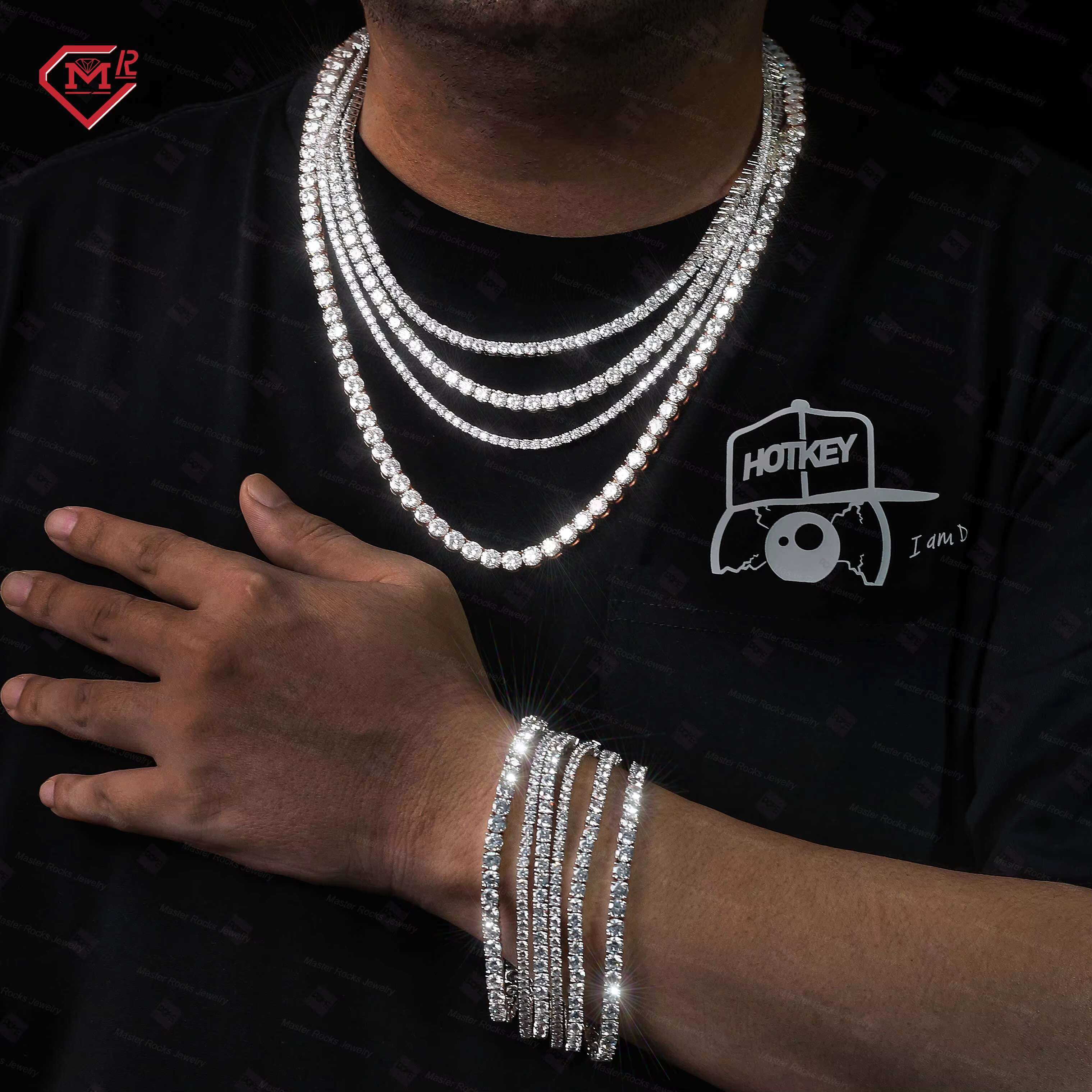Fine Jewelry White Gold Tennis Chain Necklace Bracelet Hip Hop 925 Silver VVS Iced Out Moissanite Tennis Chain