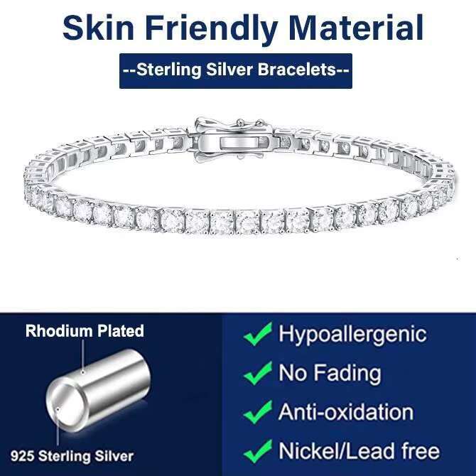 2mm 3mm 4mm 5mm 6.5mm VVS D Color 925 Sterling Silver Yellow /Rose Gold Rhodium Plated Bracelet Necklace Moissanite Tennis Chain