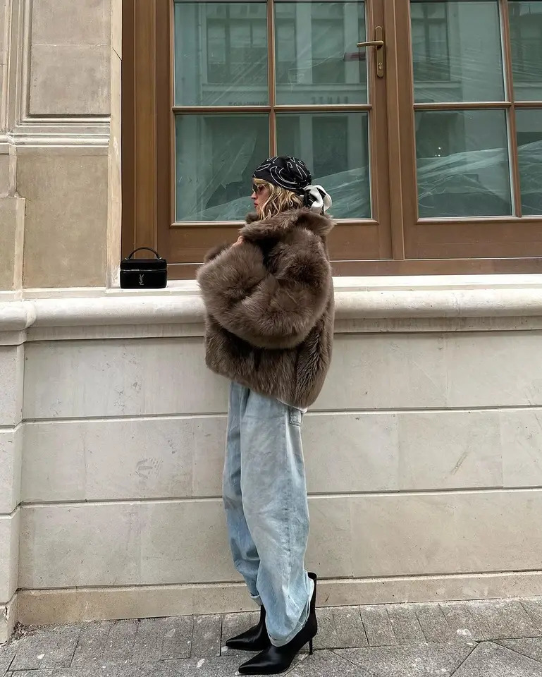 Solid Color Fur Short Jacket Women Fashion Stand Up Collar Single Breasted Loose Outerwear Lady Daily Highstreet Jackets 251110