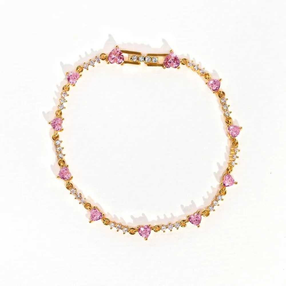 Y2K Exquisite Sweet Pink Zircon Bowknot Love Heart Chain Bracelet For Women Girls Party Birthday Jewelry GiftT251110