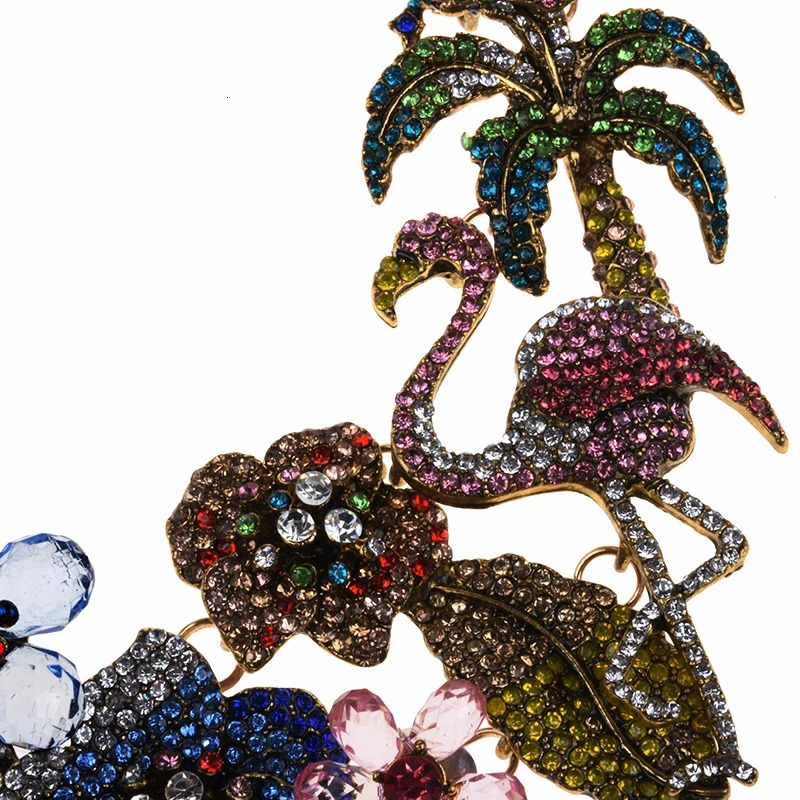 2025 Multicolor Crystal Rhinestones Flamingo Choker Necklace Women Indian Statement Large Collar Big Bib Necklace Jewelry 250409