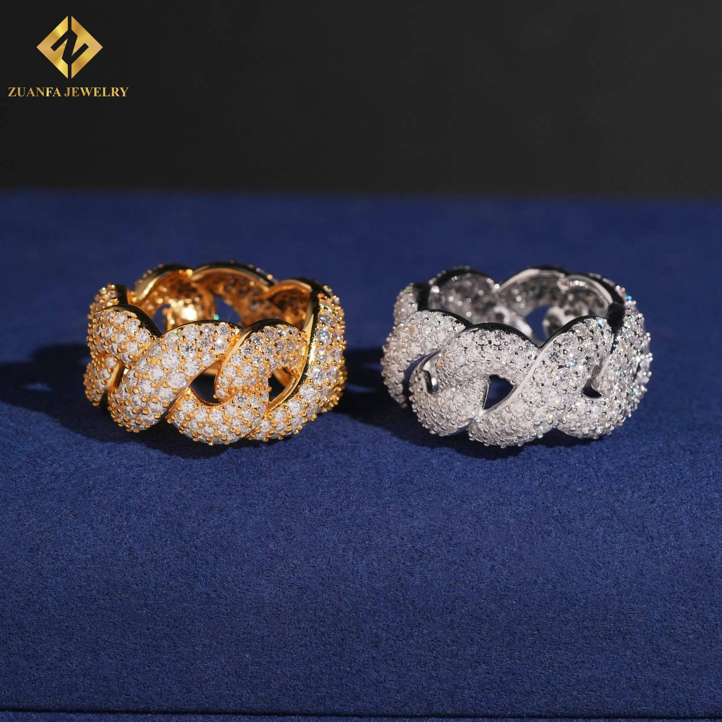 Hot Sale Cuban Chain Style Ring VVS Moissanite Ring Jewelry Gift 925 Sterling Silver Moissanite Ring with GRA Past Diamond Test