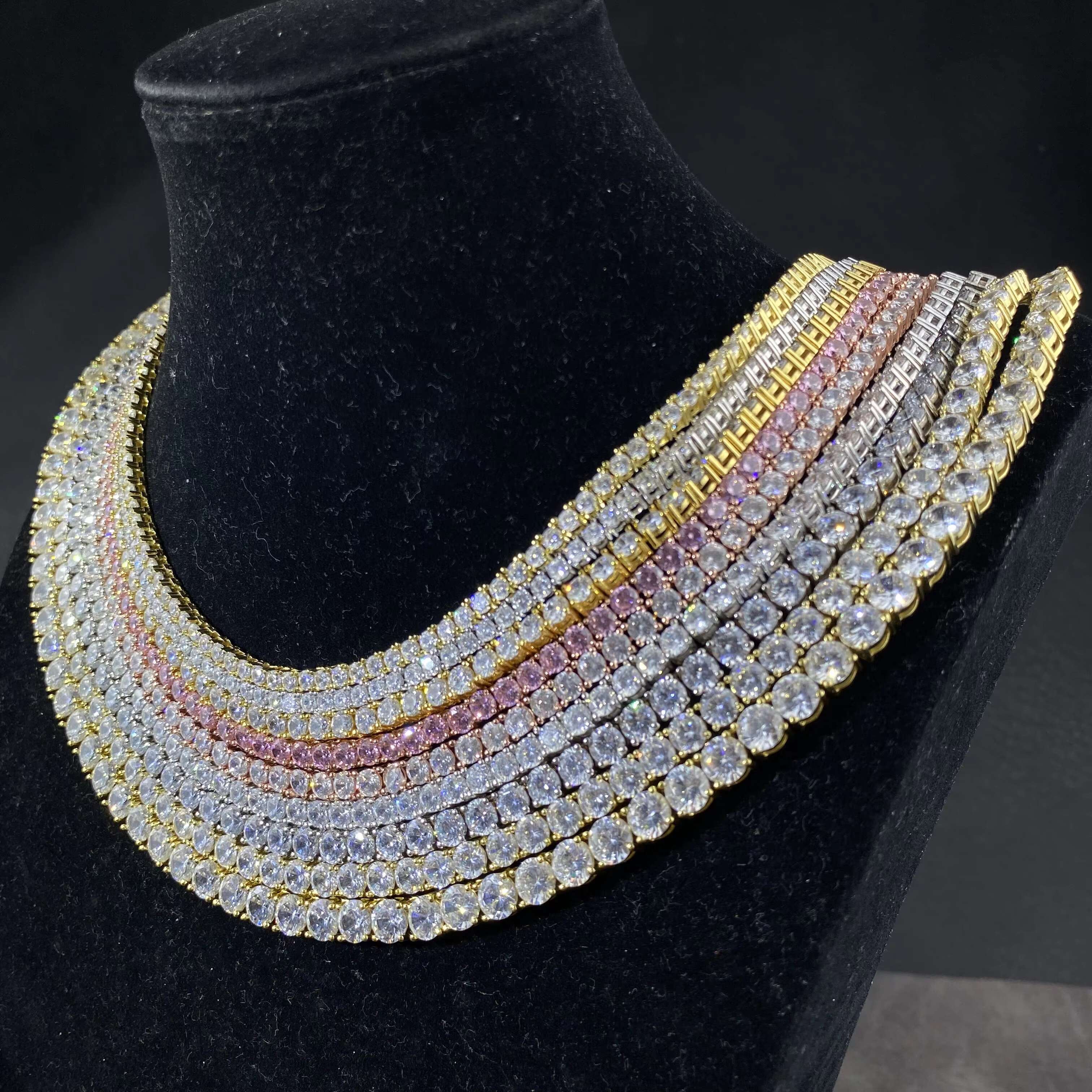 2 3 4 5 6mm Silver 925 VVS Moissanite Tennis Chain Bracelet Necklace Pass Diamond Tester Chain Hip Hop Chain for Men Women